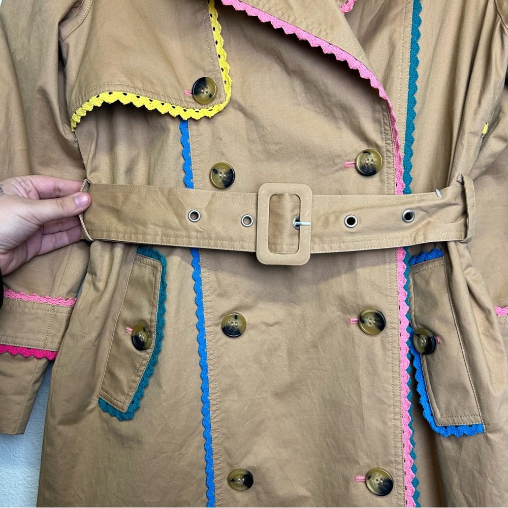 New With Tags! 7 For All Mankind Ribbon Trim Colorful Trimmed Trench Coat MED. - Picture 7 of 16
